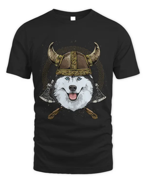 Viking Siberian Husky Dog with Viking Helmet Mjolnir Axes 259