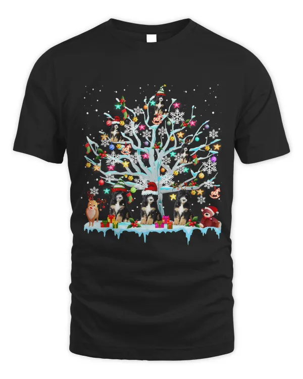 Santa ELF Reindeer Bernedoodle On Christmas Tree Lover