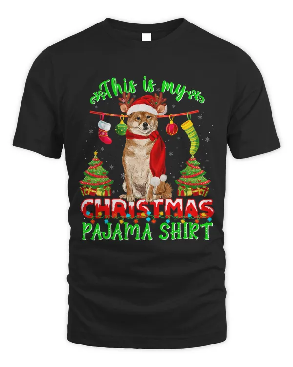 Xmas Tree Shiba Inu Horn Sock Christmas Pajama Tee Dog Lover