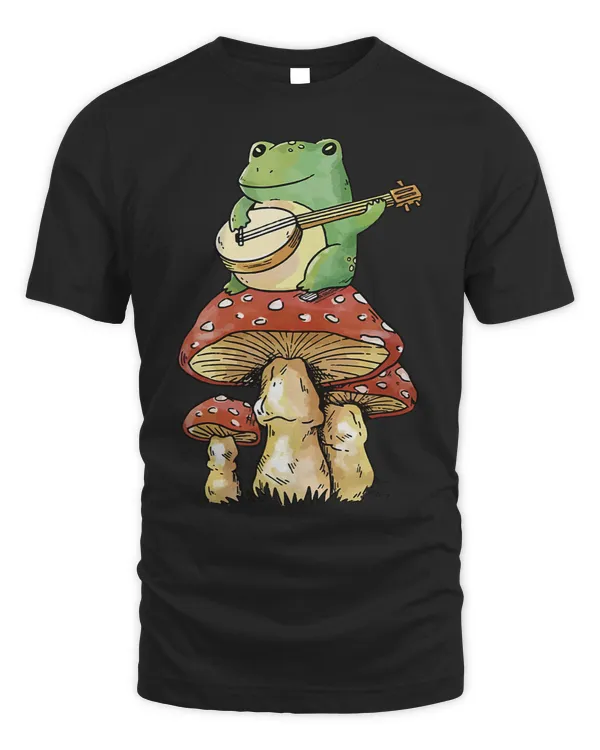 Frog Playing Banjo on Mushroom Cute Cottagecore Aesthetic