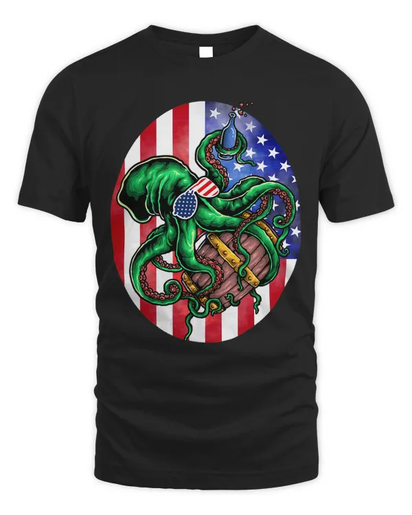 Funny Drinking Octopus & American Flag 4th of July
