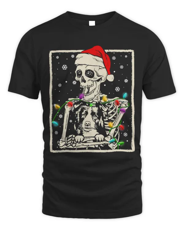 Funny Skeleton Hug Border Collie Santa Hat Christmas Pajama447
