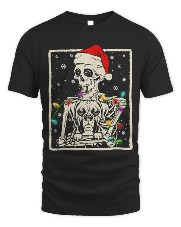 Funny Skeleton Hug Boxer Dog Santa Hat Christmas Pajama62