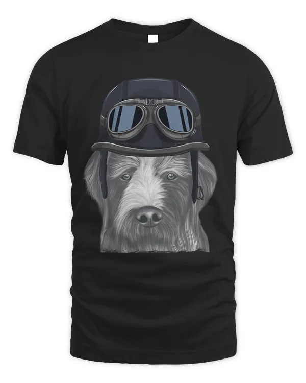 German Wirehaired Pointer Wearing Vintage Motorcycle Helmet