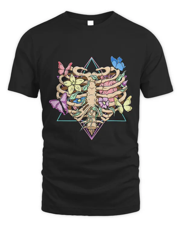 Pastel Goth Heart Ribcage With Butterflies Flowers 377