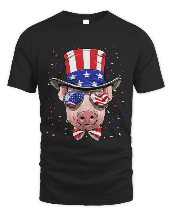 Pig 4th of July American Pig USA Flag 761