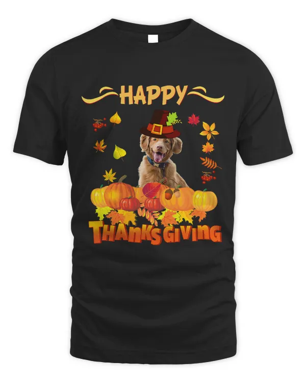 Happy Thanksgiving with Cute Dog Fall Leaves Autumn Holiday 327