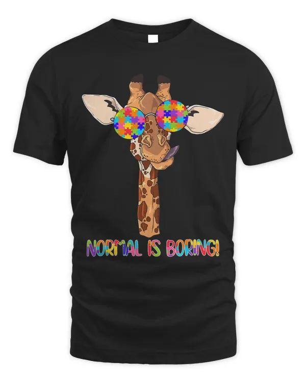 Hipster Giraffe Glasses Normal is Boring Autism Awareness