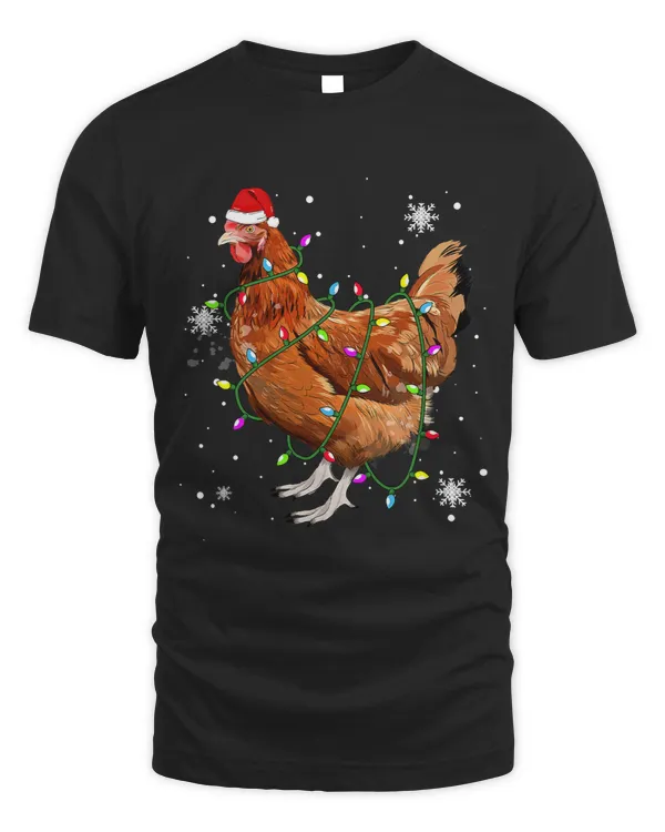 Funny Chickens Christmas Tree Santa Hat Lights Xmas139
