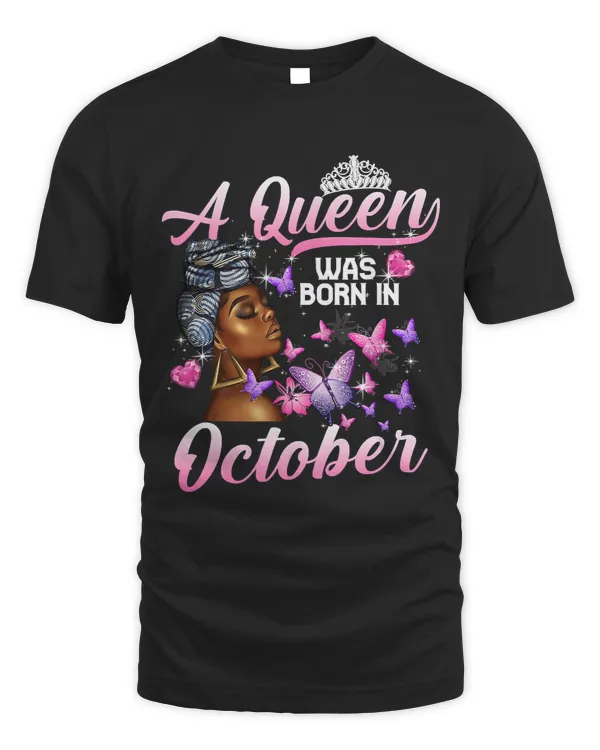 A Queen Was Born In October Black Woman Pink Butterflies 303