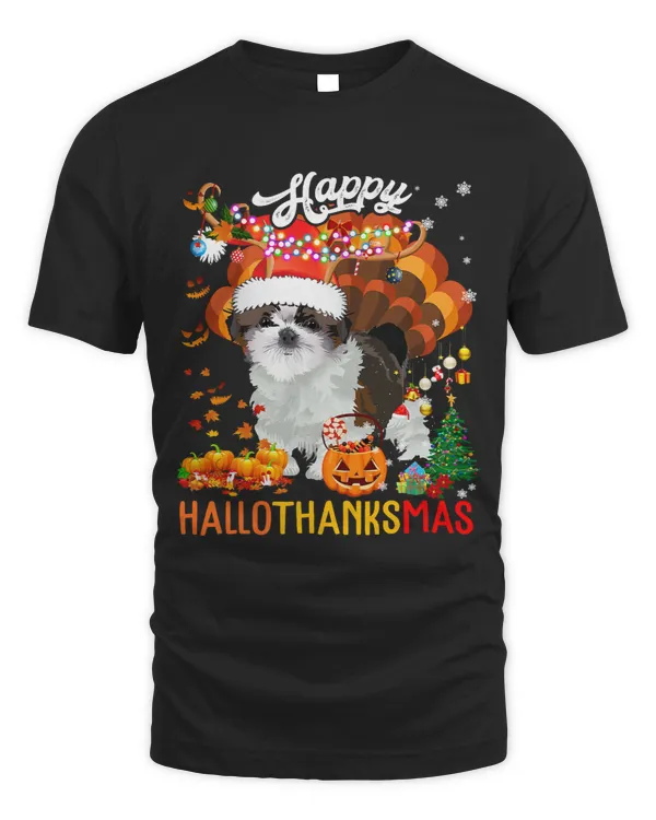 Hallothanksmas Santa Turkey Pumpkin Shih Tzu Dog
