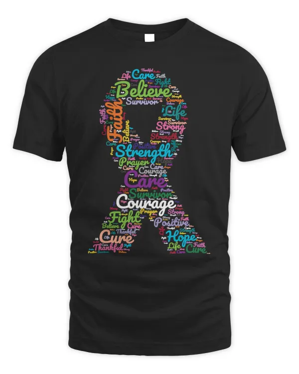 Cancer Awareness Ribbon With Positive Support Words