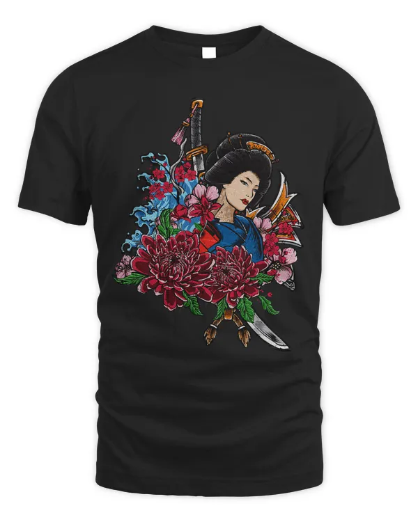 Japanese Anime Female Samurai With Flowers