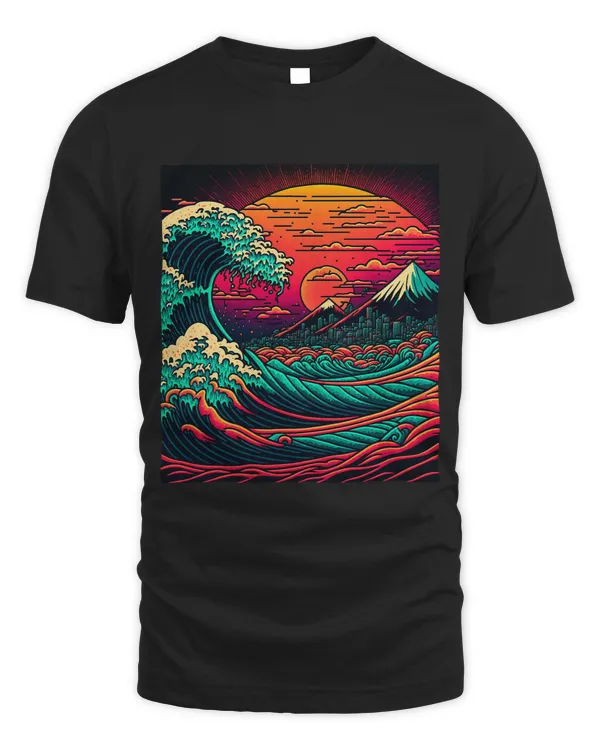 Japanese Art Ukiyoe Style Retrowave Great Wave Off Kanagawa