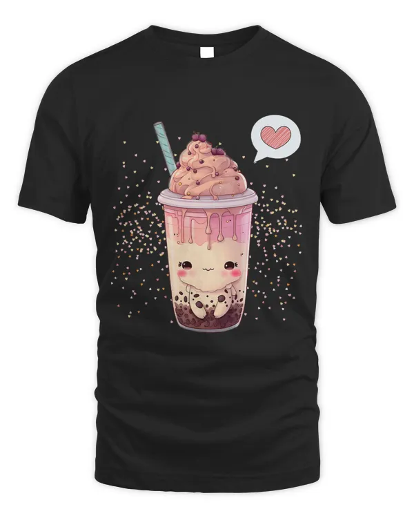 Kawaii Boba Tea For Valentines Day Bubble Tea With Hearts