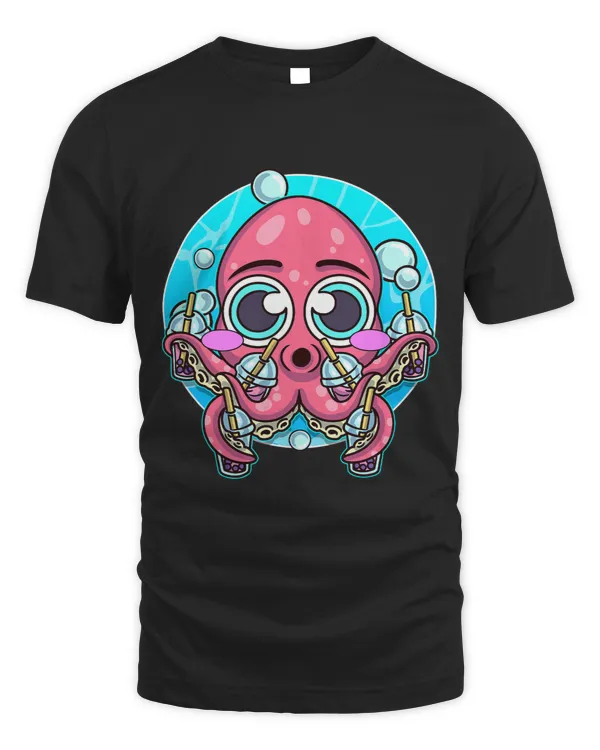 Kawaii Boba Tea Octopus Cute Bubble Tea Drink Anime Funny