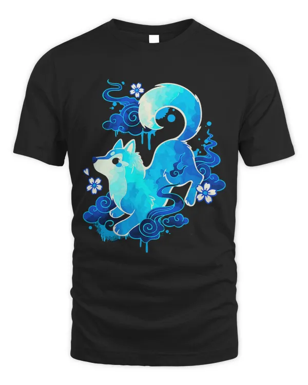 Kawaii Cute Wolf Anime Chibi Full Moon Japan calligraphy