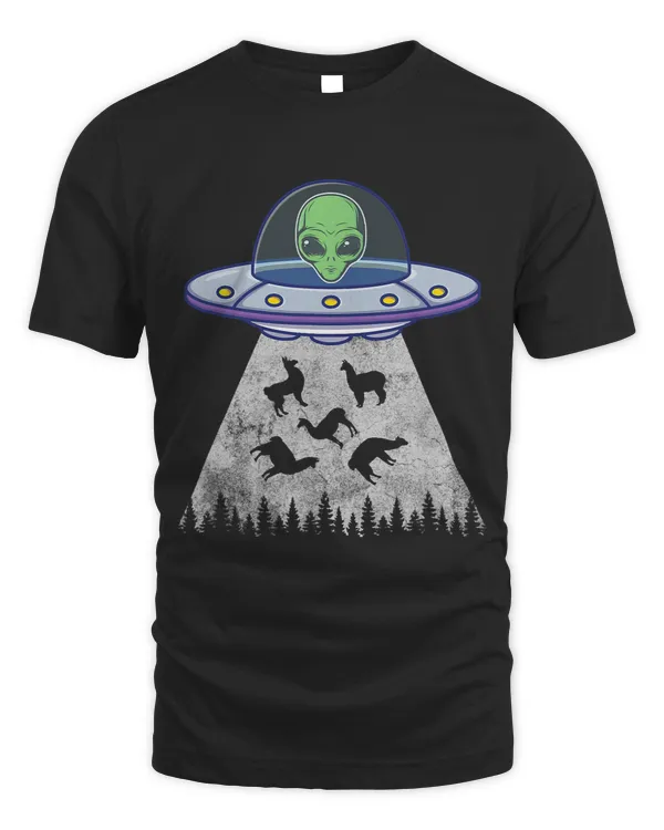 Llama Funny Space UFO Alien Lover Abduction Vintage Distress