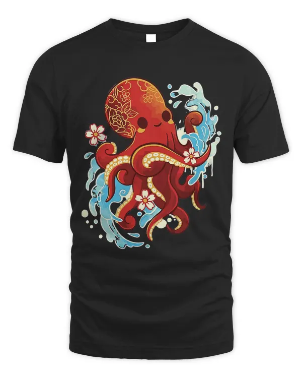 Kawaii Octopus Holding Flowers Cute Kraken Art
