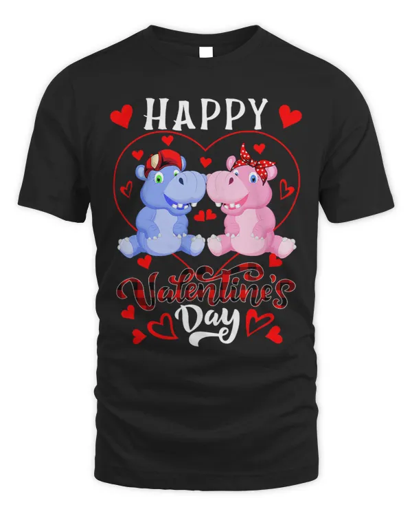Happy Valentines Day Hearts Couple Hippos Zoo Animals