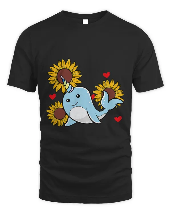 Happy Valentines Day Narwhal with Sunflower Heart Valentine