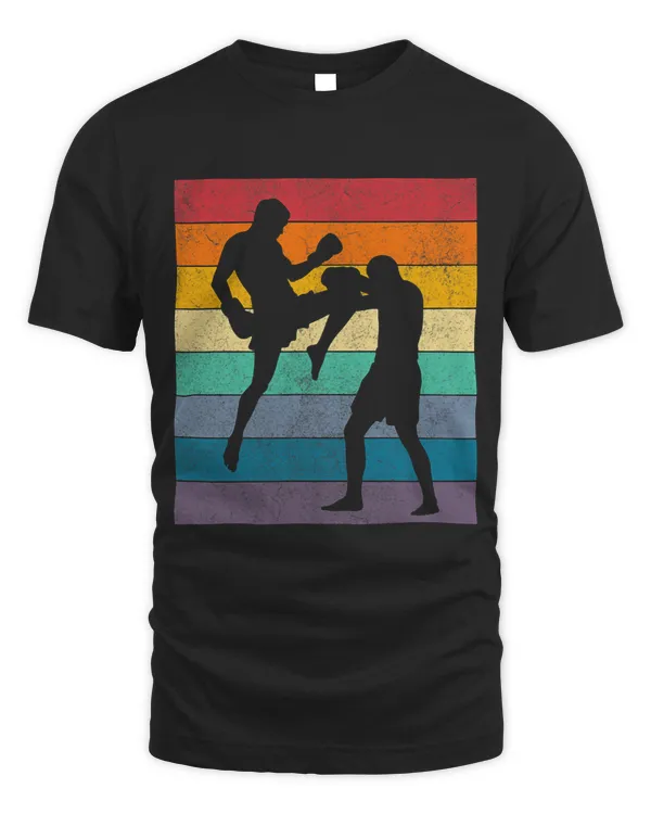 Kickboxing Distressed Vintage Retro Style Rainbow