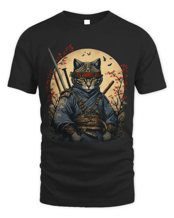 Retro Japanese Samurai Ninja Cat Kawaii Tattoo Graphic Style 63