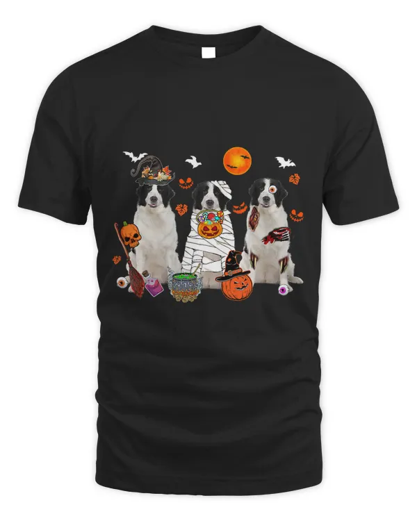 Three Landseer Dogs Witch Scary Mummy Halloween Zombie Lover