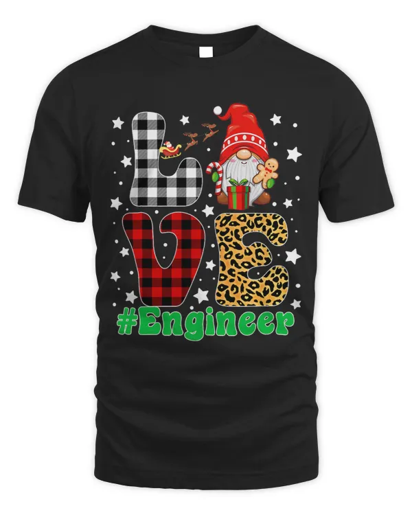 Love Engineer Gnome Christmas Leopard Plaid Xmas Pajamas