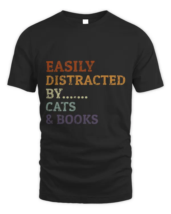 Retro Reader Pet Cat Lover Easily Distracted By Cats & Books