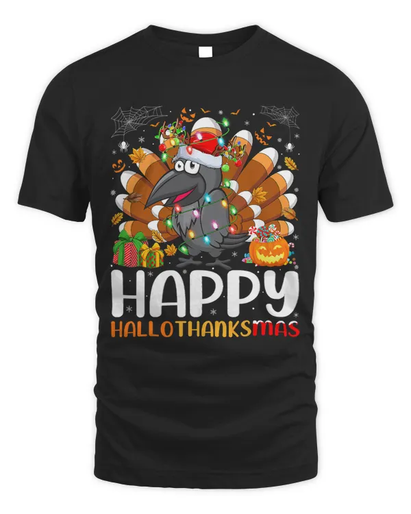 Raven Bird Lover Halloween Christmas Happy Hallothanksmas