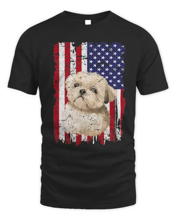 Dogs 365 Distress American flag Shih Tzu Dog 4th of July USA