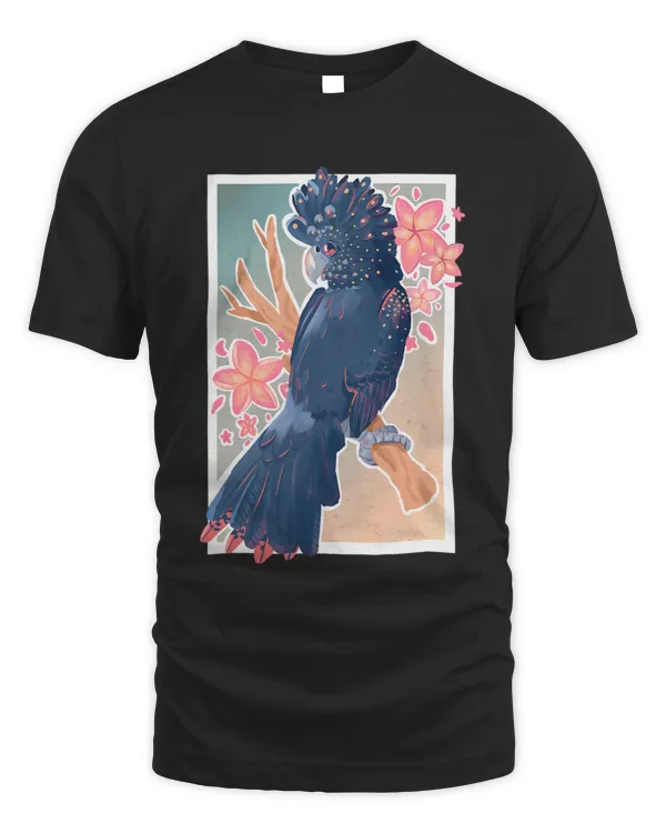 Black Red Tailed Cockatoo Parrot Bird with Plumeria Flowers