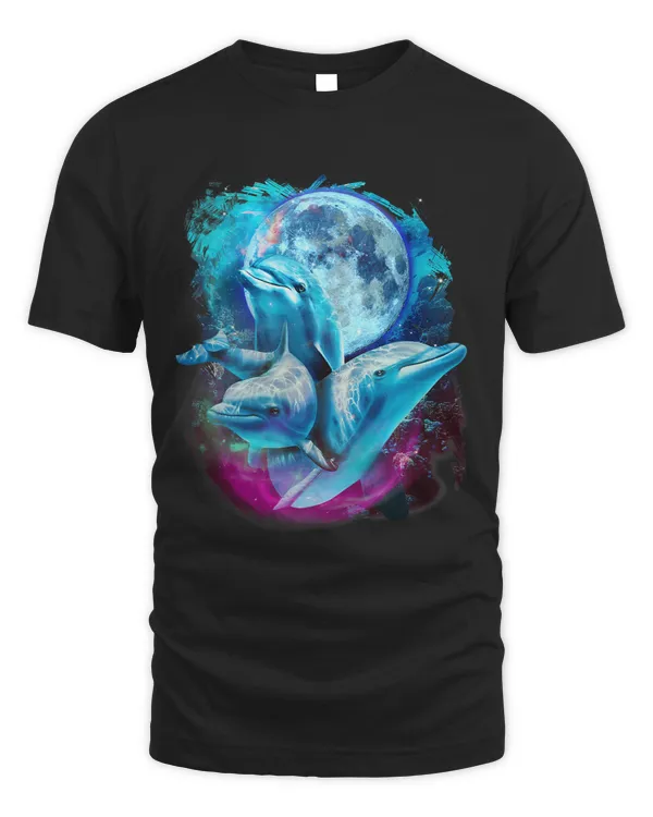 3 Moon Dolphin Funny Sea Creature Bottlenose Fish Art Humor