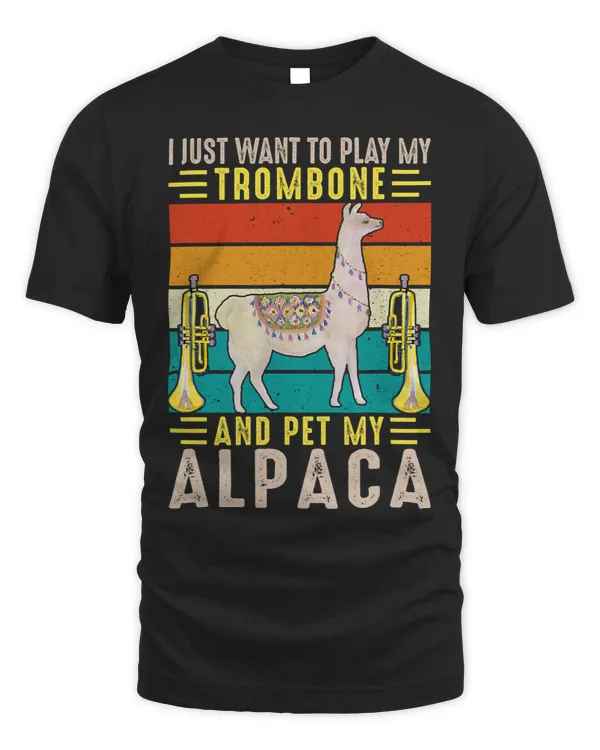 Retro Vintage Style Trombone Player Alpaca Llama Lover