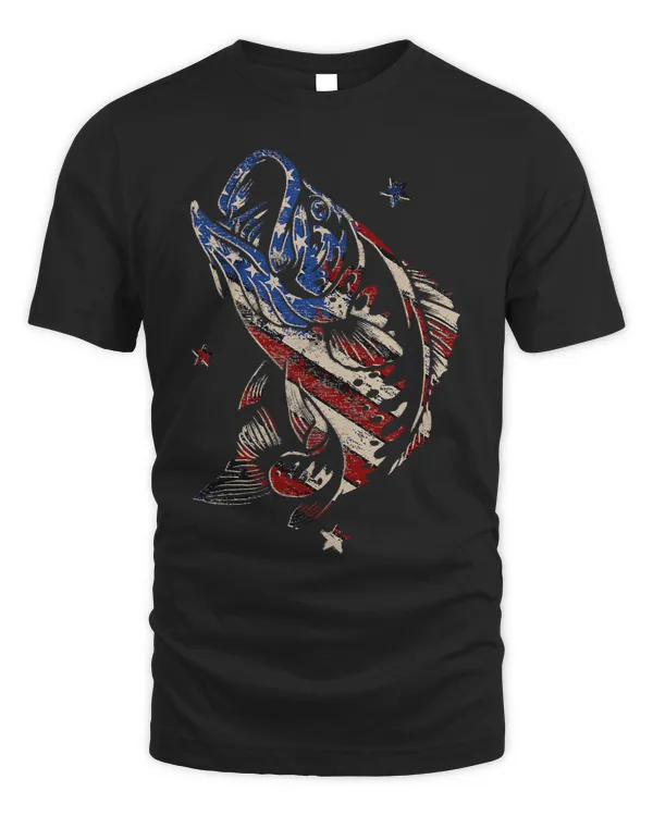 Big Bass Rising American Flag Fish Grunge Bass Fishing USA 3