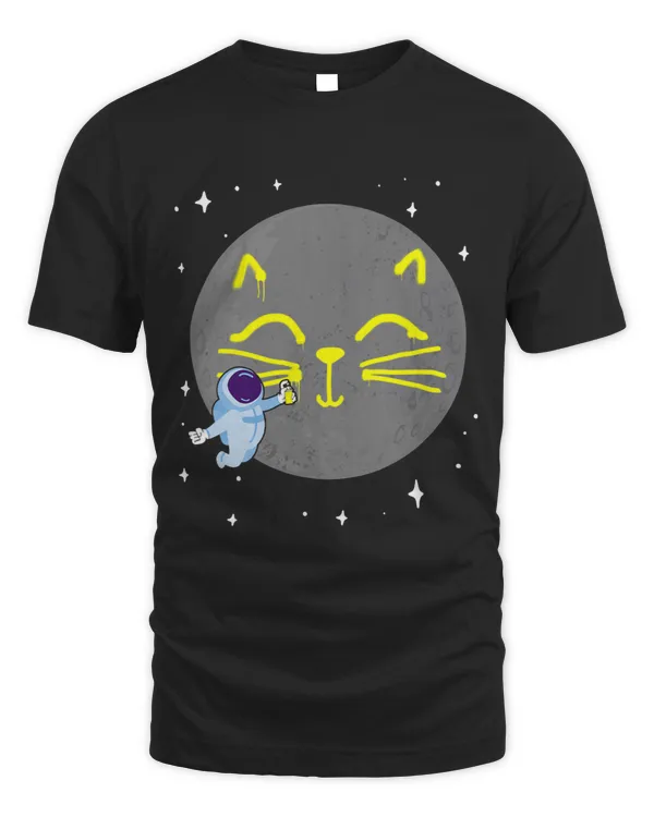 Astronaut Moon Graffiti Art Funny Smiling Cat
