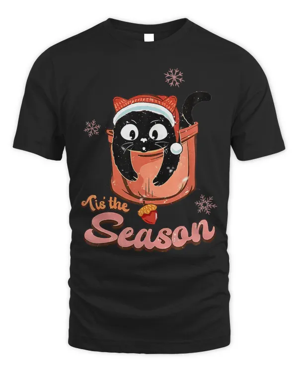 Is He Season Cute Black Cat In Pocket Merry Christmas