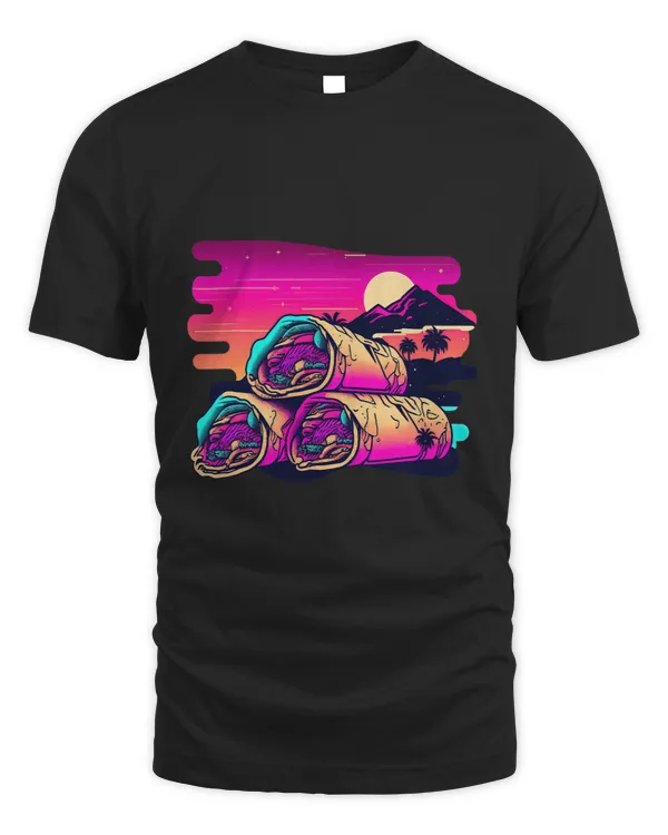 Burrito with a Nostalgic 80s Retrowave Aesthetic