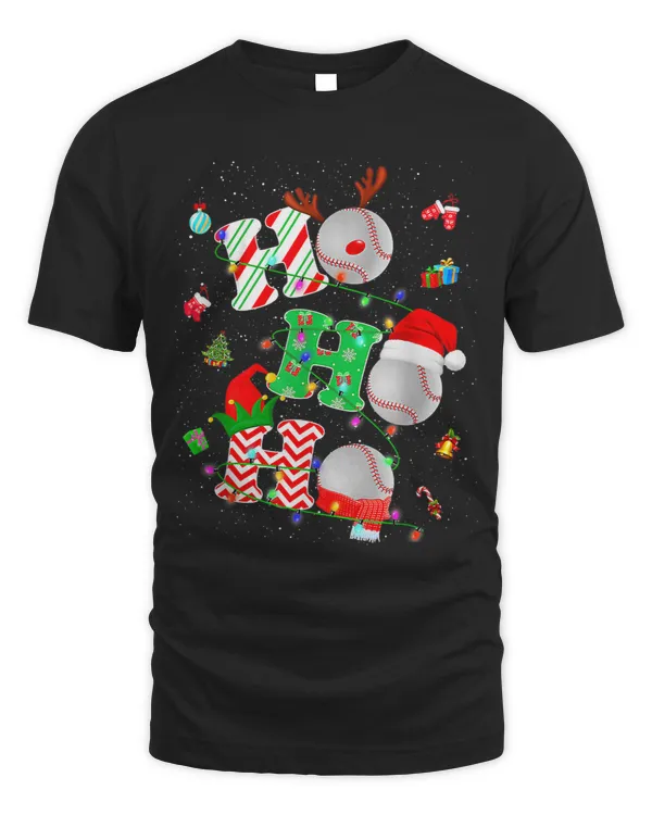 Ho Ho Ho Baseball Lover Christmas Reindeer Santa Elf Xmas