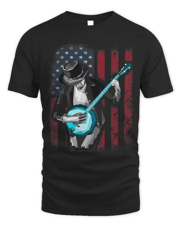 Bluegrass Banjo T Shirt Funny American US Flag Gift Tee