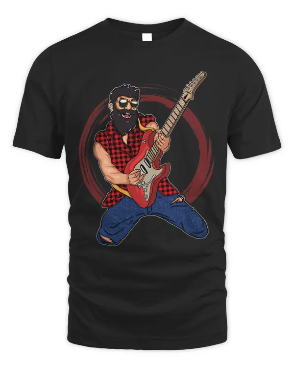Rock and Roller Musician in Checked Outfit with Guitar