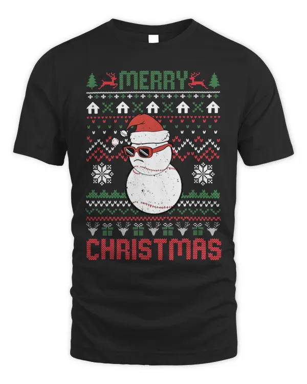 Baseball Snowman Balls Catcher Hat Merry Christmas Xmas Boys
