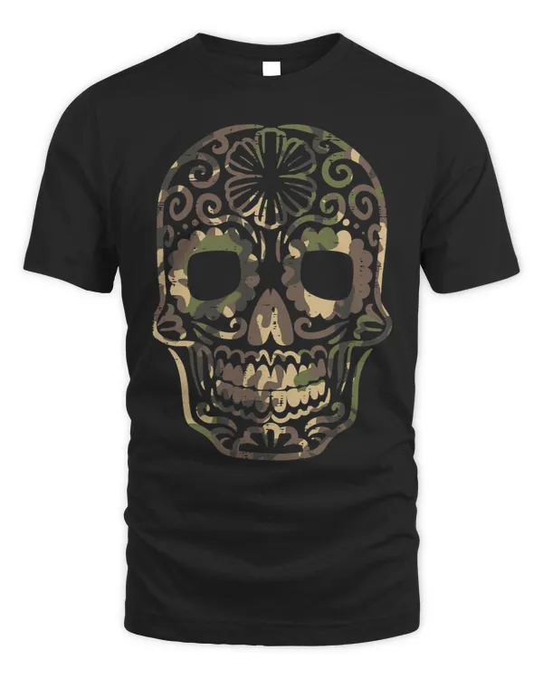 Camo Sugar Skull Calavera Dia De Muertos Mexican Halloween