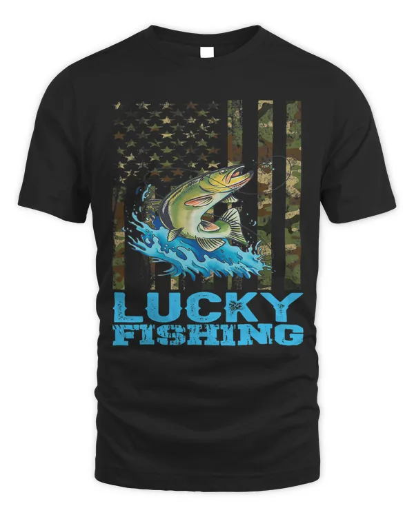 Camouflage Military USA American Flag Sarcastic Luck Fishing