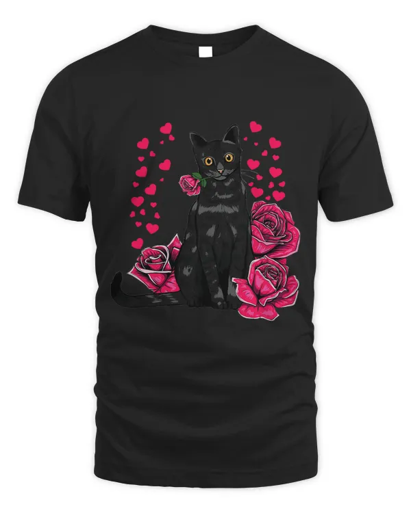 Funny Black Cat Red Roses Cute Valentine Pet Women Girls