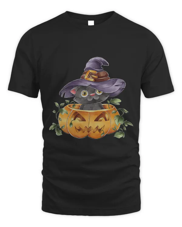 Groovy Halloween Cute Black Cat Witch Hat Pumpkin For Kids
