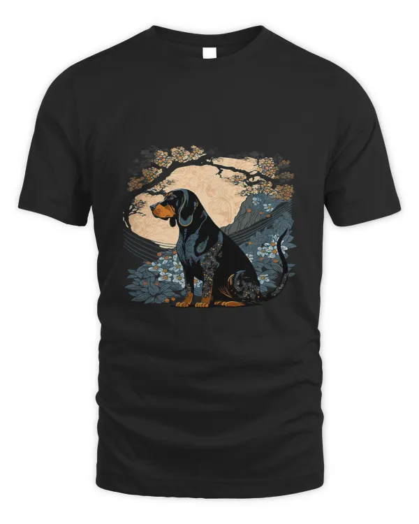Surrealism Japanese Painting Black And Tan Coonhound dog 3