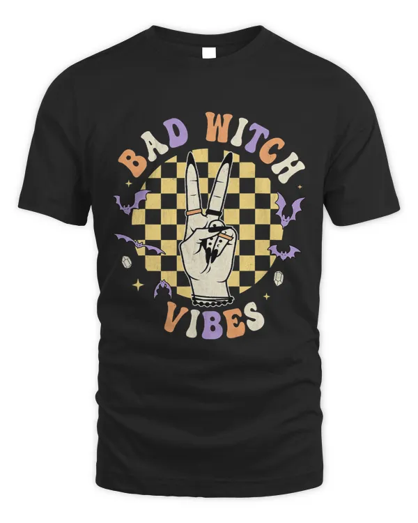 Women Retro Groovy Bad Witch Vibes Halloween Feminist Witch 127