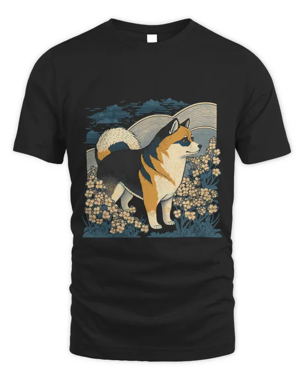 Surrealism Japanese Painting Black and tan Shiba Inu